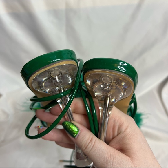 Azalea Wang Warwick Green Feather Fluffy Tie Ankle Stiletto Heels, size 10 - Picture 7 of 11